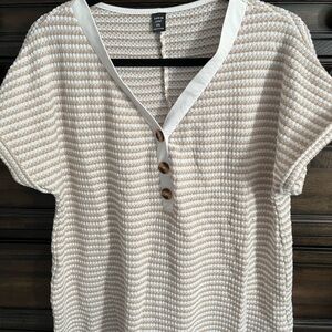 SHEIN Beige and White Striped Button Down Shirt